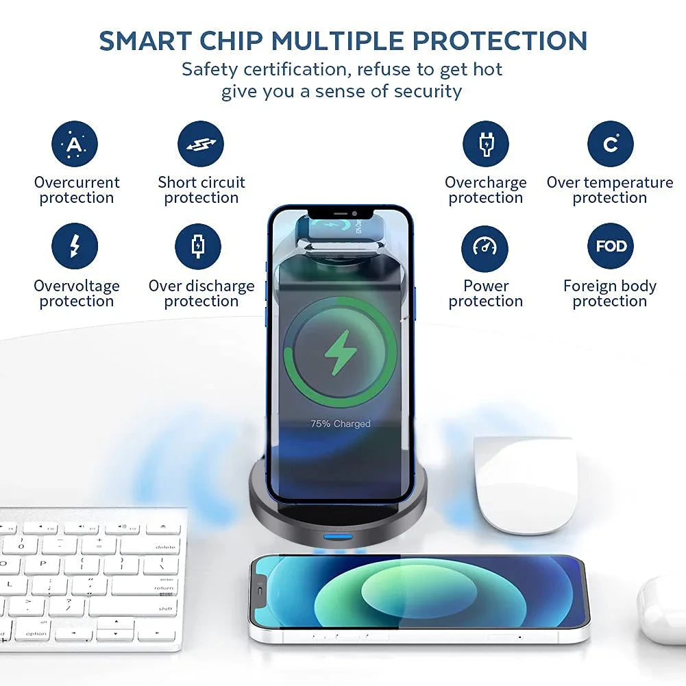 3 in 1 Magnetic Wireless Charger Stand for Iphone 15 14 13 12 Pro Max Iwatch Airpods Station Dock Magsafe Fast Charging Station